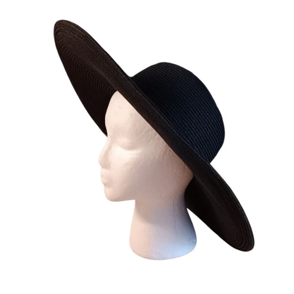 San 'n' Sand Womens Wide Brim Black Straw Sun Hat Summer Beach Floppy Hat